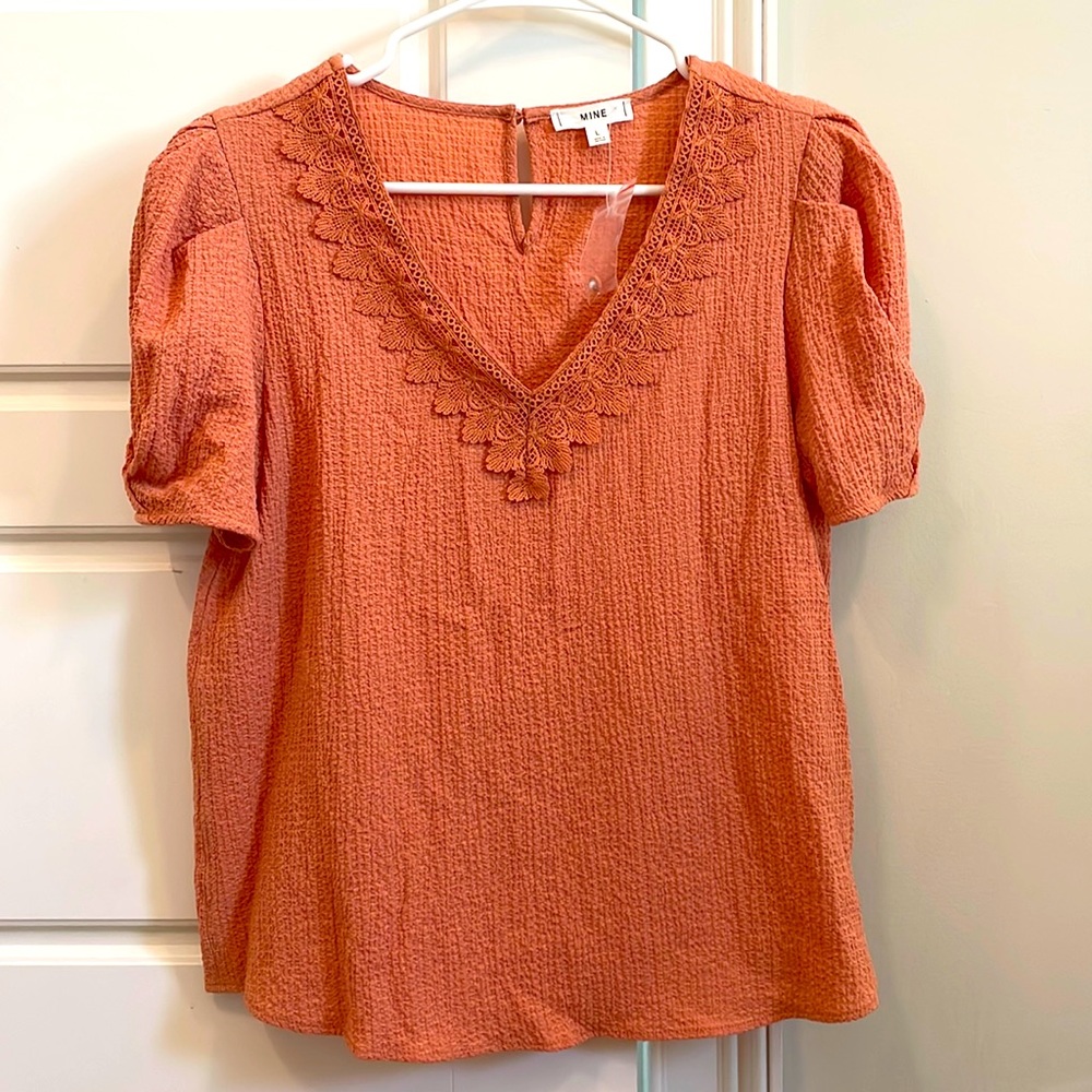 Mine Orange/Coral V Neck Blouse